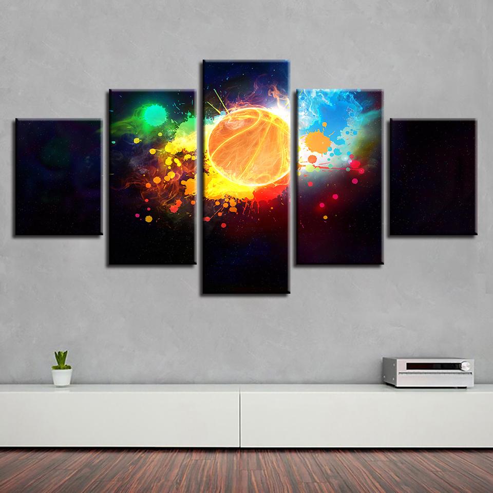 Colorful Basketball - Sport 5 Panel Canvas Art Wall Decor Colorful Basketball - Sport 5 Panel Canvas Art Wall Decor