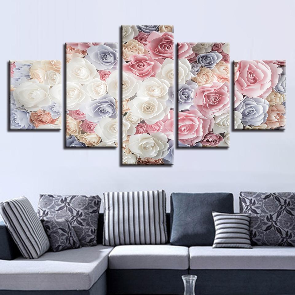 Colorful Beautiful Flowers - Nature 5 Panel Canvas Art Wall Decor Colorful Beautiful Flowers - Nature 5 Panel Canvas Art Wall Decor