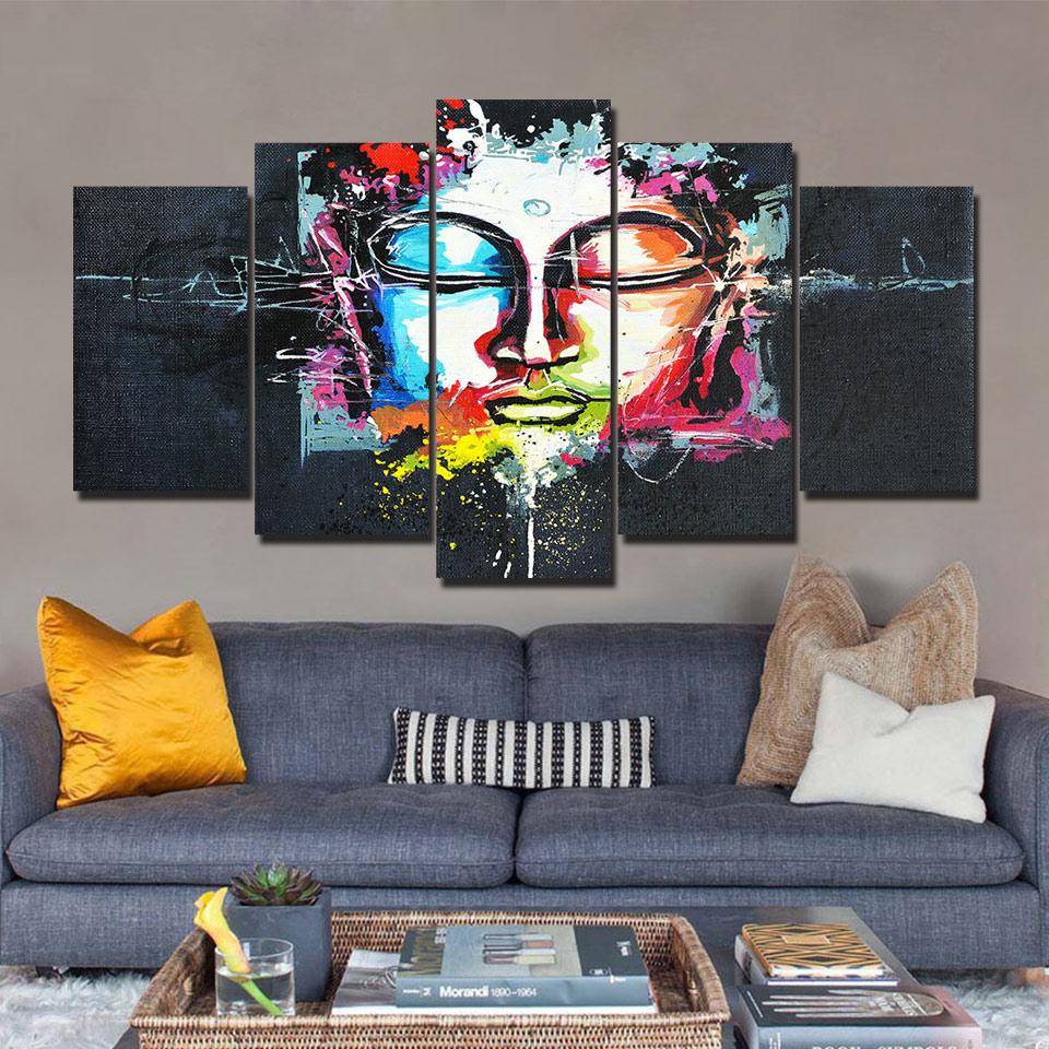 Colorful Buddha 01 - Religion 5 Panel Canvas Art Wall Decor Colorful Buddha 01 - Religion 5 Panel Canvas Art Wall Decor