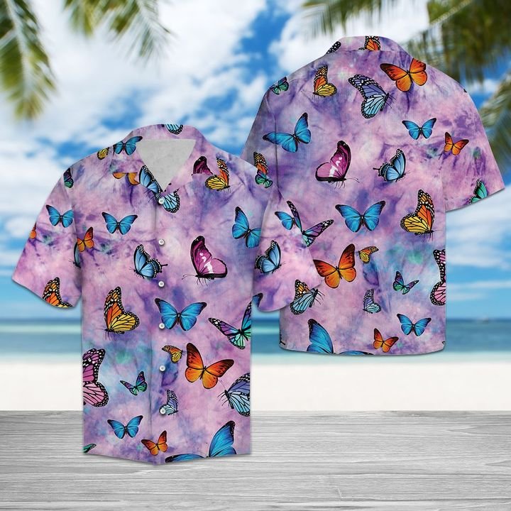 Colorful Butterfly Hawaiian Shirt Summer Button Up Colorful Butterfly Hawaiian Shirt Summer Button Up