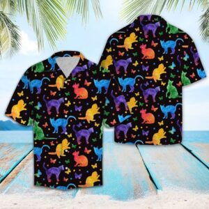 Colorful Cat Hawaiian Shirt Summer Button Up