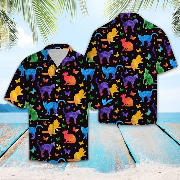 Colorful Cat Hawaiian Shirt Summer Button Up Colorful Cat Hawaiian Shirt Summer Button Up