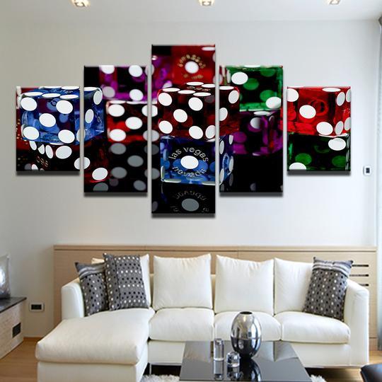 Colorful Dice - Gaming 5 Panel Canvas Art Wall Decor Colorful Dice - Gaming 5 Panel Canvas Art Wall Decor