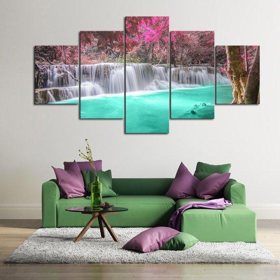Colorful Falls - Nature 5 Panel Canvas Art Wall Decor Colorful Falls - Nature 5 Panel Canvas Art Wall Decor