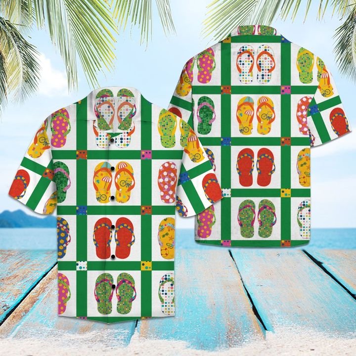 Colorful Flip Flop Hawaiian Shirt Summer Button Up Colorful Flip Flop Hawaiian Shirt Summer Button Up