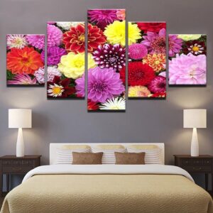 Colorful Flowers Bloom 01 - Nature 5 Panel Canvas Art Wall Decor
