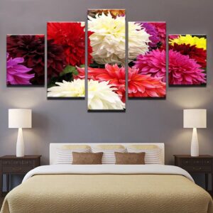 Colorful Flowers Bloom - Nature 5 Panel Canvas Art Wall Decor