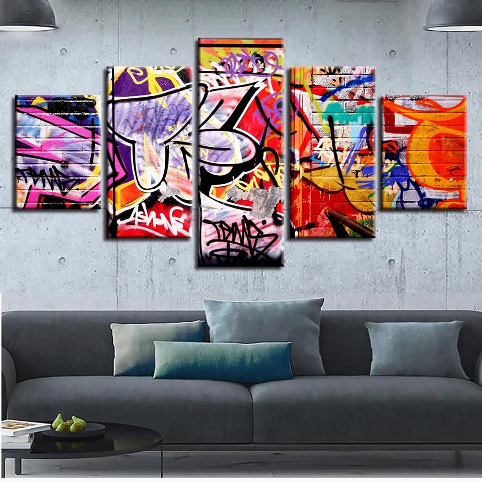 Colorful Graffiti - Abstract 5 Panel Canvas Art Wall Decor Colorful Graffiti - Abstract 5 Panel Canvas Art Wall Decor