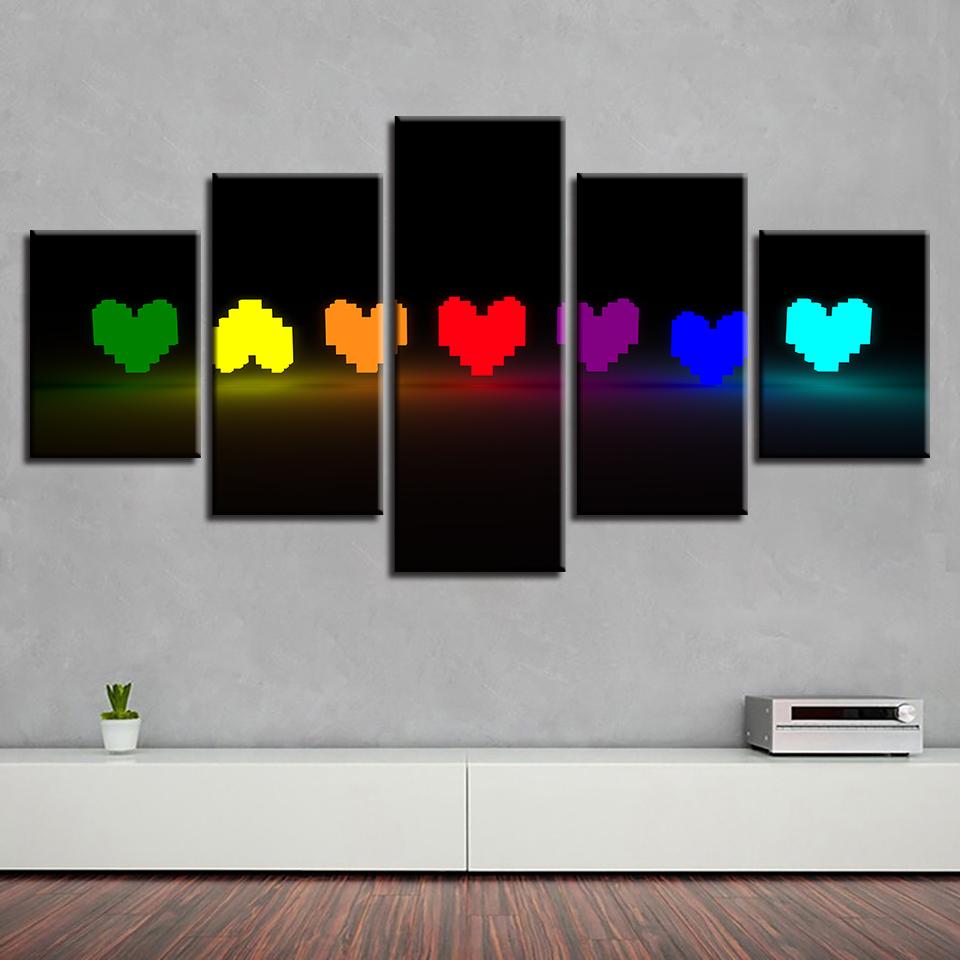 Colorful Heart-Shaped - Abstract 5 Panel Canvas Art Wall Decor Colorful Heart-Shaped - Abstract 5 Panel Canvas Art Wall Decor