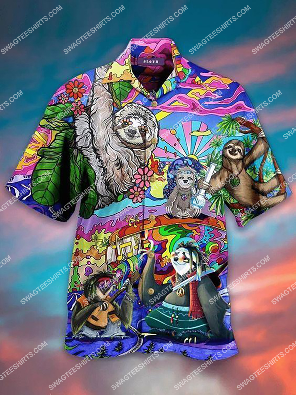 Colorful Hippie Sloth Lovers All Over Printed Hawaiian Shirt Colorful Hippie Sloth Lovers All Over Printed Hawaiian Shirt