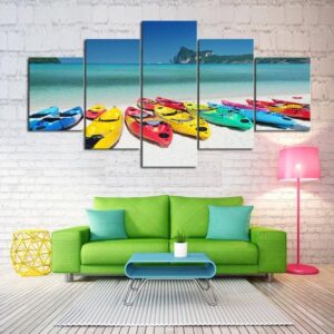 Colorful Kayaks - Nature 5 Panel Canvas Art Wall Decor
