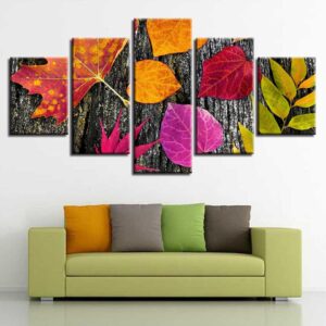 Colorful Leaves - Nature 5 Panel Canvas Art Wall Decor