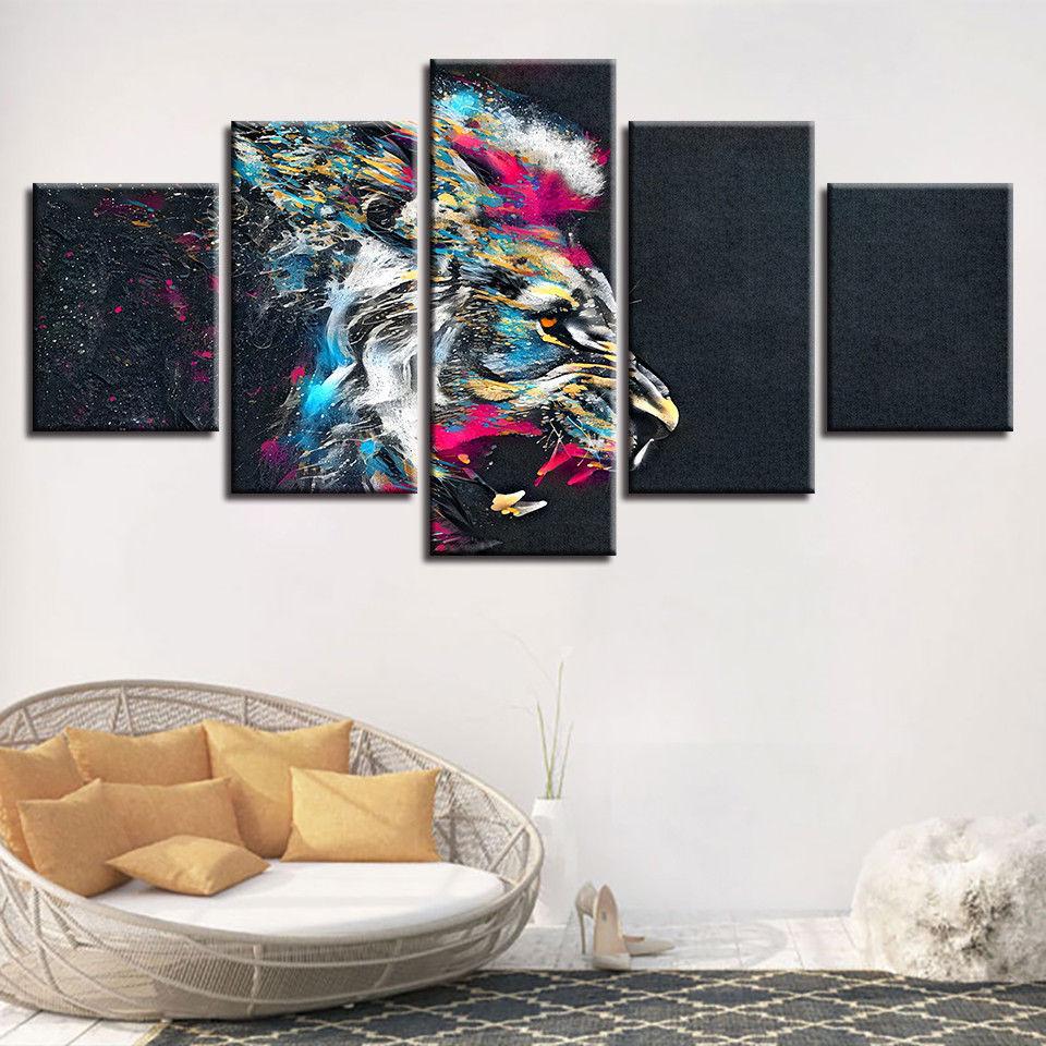 Colorful Lion 1 - Abstract Animal 5 Panel Canvas Art Wall Decor Colorful Lion 1 - Abstract Animal 5 Panel Canvas Art Wall Decor