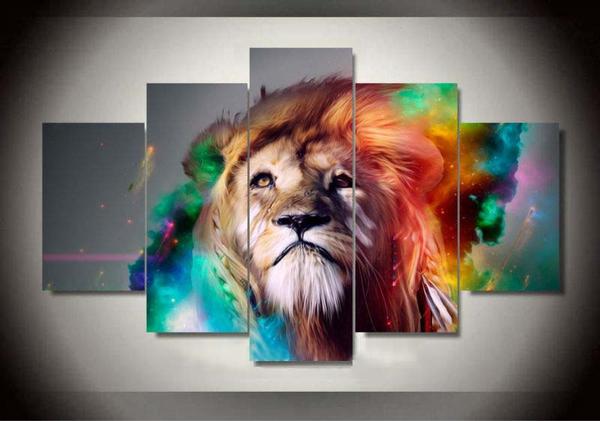 Colorful Lion - Abstract Animal 5 Panel Canvas Art Wall Decor Colorful Lion - Abstract Animal 5 Panel Canvas Art Wall Decor