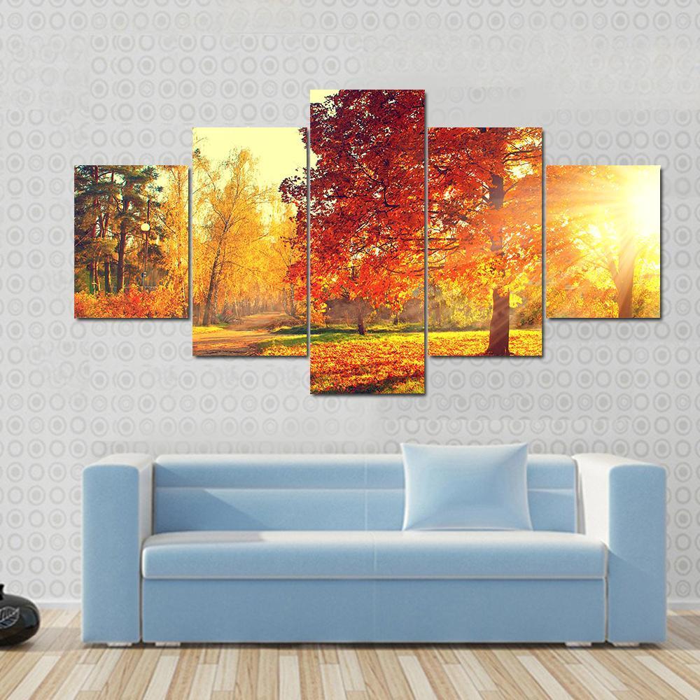 Colorful Morning In Winter - Nature 5 Panel Canvas Art Wall Decor Colorful Morning In Winter - Nature 5 Panel Canvas Art Wall Decor