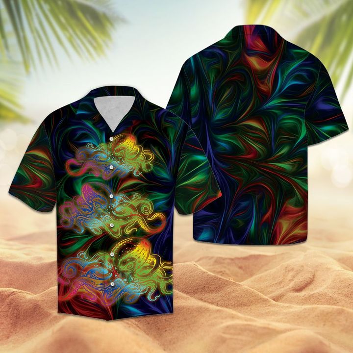 Colorful Octopus Hawaiian Shirt Summer Button Up Colorful Octopus Hawaiian Shirt Summer Button Up