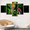 Colorful Parrots Standing On The Branch - Animal 5 Panel Canvas Art Wall Decor