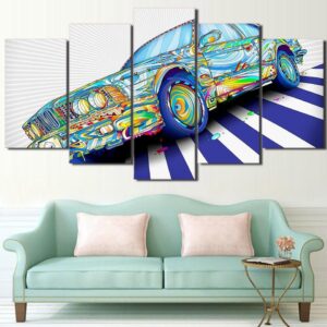 Colorful Psychedelic Car - Automative 5 Panel Canvas Art Wall Decor