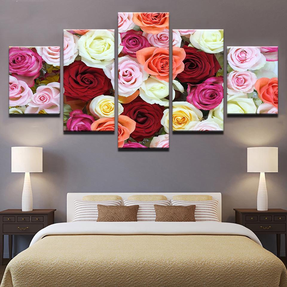 Colorful Roses Flowers 03 - Nature 5 Panel Canvas Art Wall Decor Colorful Roses Flowers 03 - Nature 5 Panel Canvas Art Wall Decor
