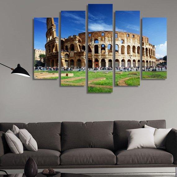 Colosseum In Rome Italy - Nature 5 Panel Canvas Art Wall Decor Colosseum In Rome Italy - Nature 5 Panel Canvas Art Wall Decor