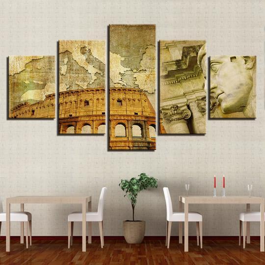 Colosseum Rome Italy - Nature 5 Panel Canvas Art Wall Decor Colosseum Rome Italy - Nature 5 Panel Canvas Art Wall Decor