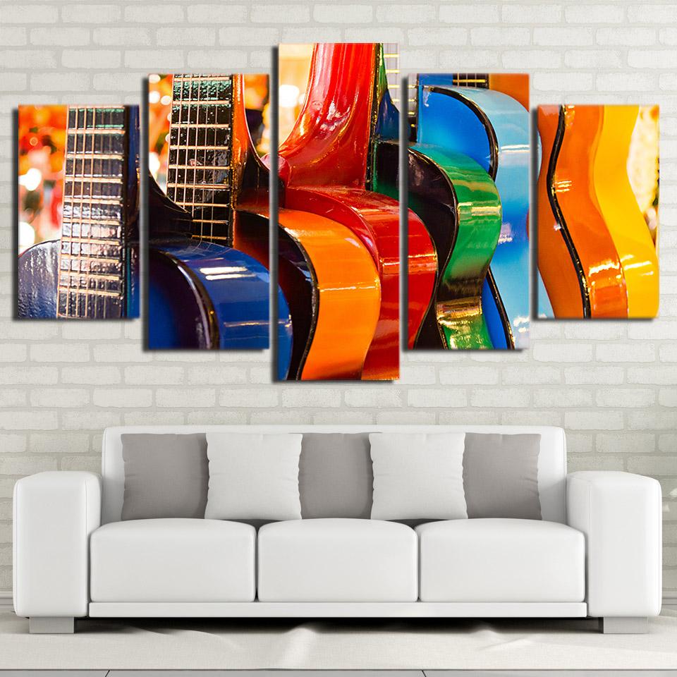 Colourful Guitar Musical Instruments - Music 5 Panel Canvas Art Wall Decor Colourful Guitar Musical Instruments - Music 5 Panel Canvas Art Wall Decor