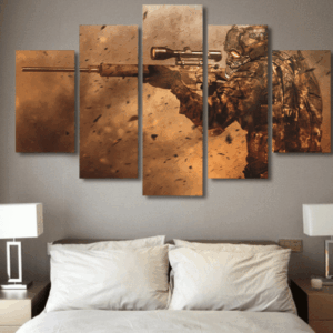 Combat Sniper Shooting - Army 5 Panel Canvas Art Wall Decor