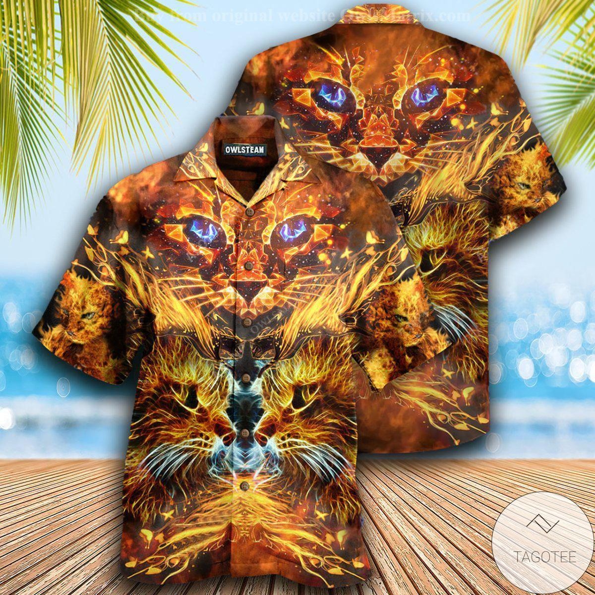 Cool Cat Flaming Cat Hawaiian Shirt Cool Cat Flaming Cat Hawaiian Shirt