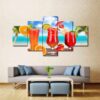 Cool Drink At Beach - Kitchen 5 Panel Canvas Art Wall Decor