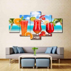 Cool Drink At Beach - Kitchen 5 Panel Canvas Art Wall Decor