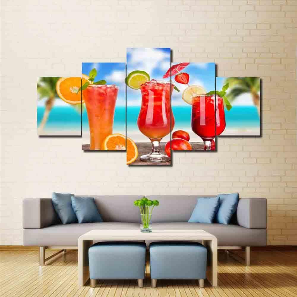Cool Drink At Beach - Kitchen 5 Panel Canvas Art Wall Decor Cool Drink At Beach - Kitchen 5 Panel Canvas Art Wall Decor
