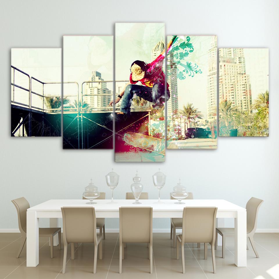 Cool Skateboarding - Sport 5 Panel Canvas Art Wall Decor Cool Skateboarding - Sport 5 Panel Canvas Art Wall Decor