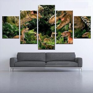 Cool Tyrannosaurus Rex - Jurassic Park 5 Panel Canvas Art Wall Decor