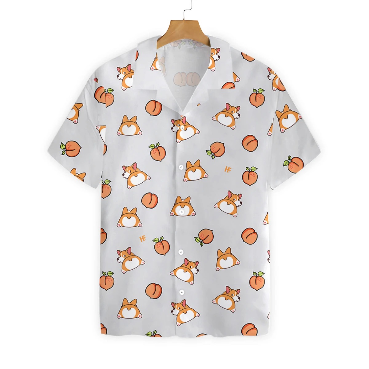 Corgi Butt And Peaches Seamless Hawaiian Shirt Corgi Butt And Peaches Seamless Hawaiian Shirt
