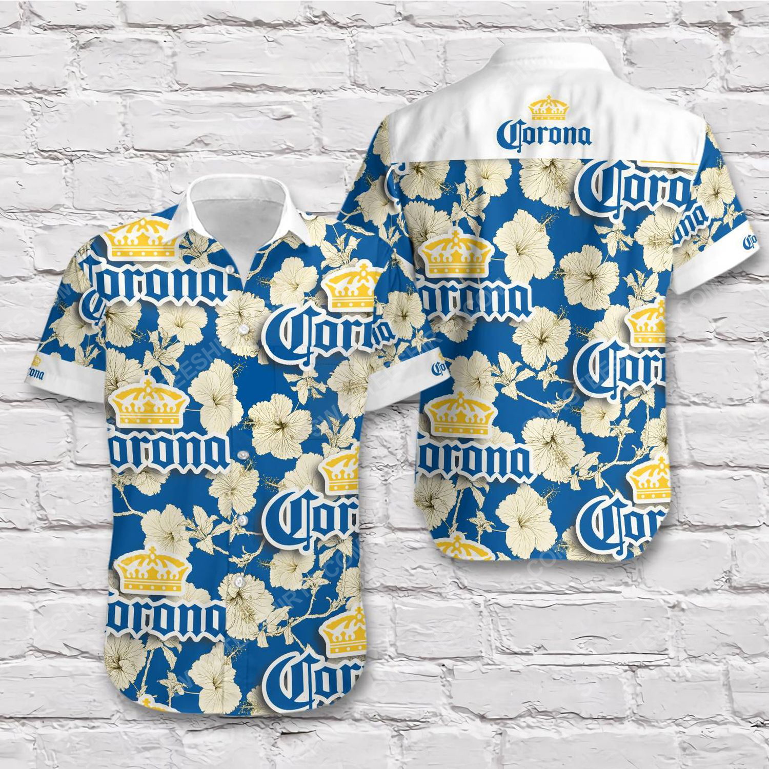 Corona Beer Blue Gold Tropical Summer Short Sleeve Hawaiian Shirt Corona Beer Blue Gold Tropical Summer Short Sleeve Hawaiian Shirt