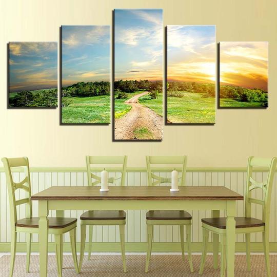 Country Road At Sunset - Nature 5 Panel Canvas Art Wall Decor Country Road At Sunset - Nature 5 Panel Canvas Art Wall Decor