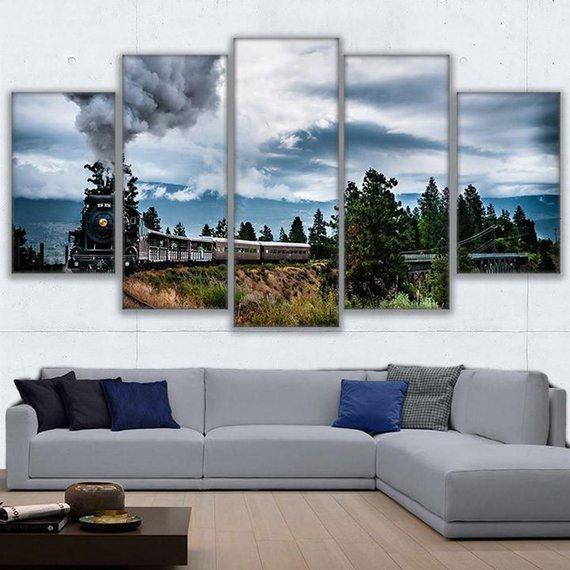 Countryside Train Ride - Automative 5 Panel Canvas Art Wall Decor Countryside Train Ride - Automative 5 Panel Canvas Art Wall Decor