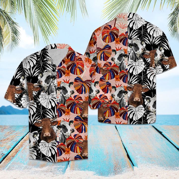 Cow Floral Hawaiian Shirt Summer Button Up Cow Floral Hawaiian Shirt Summer Button Up