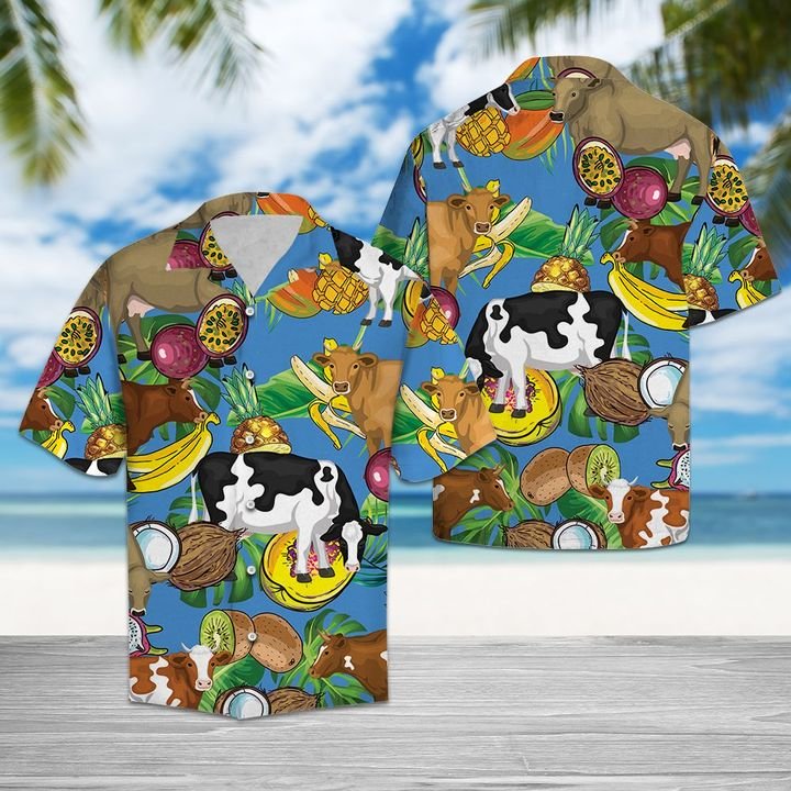 Cow Love Fruit Hawaiian Shirt Summer Button Up Cow Love Fruit Hawaiian Shirt Summer Button Up