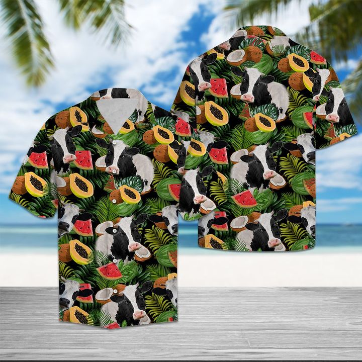 Cow Tropical Fruit Hawaiian Shirt Summer Button Up Cow Tropical Fruit Hawaiian Shirt Summer Button Up