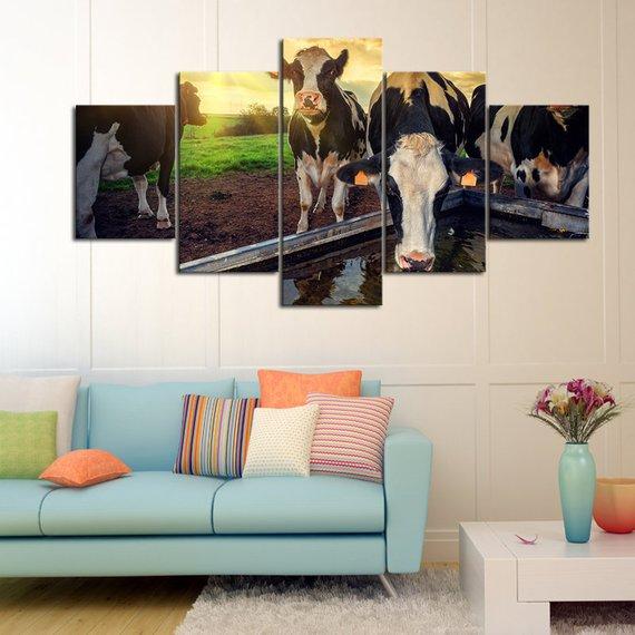 Cows In The Morning 01 - Animal 5 Panel Canvas Art Wall Decor Cows In The Morning 01 - Animal 5 Panel Canvas Art Wall Decor