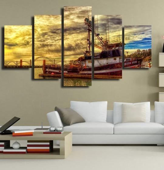 Crab Fishing Boat At Dock - Fishing 5 Panel Canvas Art Wall Decor Crab Fishing Boat At Dock - Fishing 5 Panel Canvas Art Wall Decor