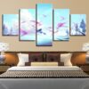 Cranes Animals Tree And Blue Sky White Cloud - Nature 5 Panel Canvas Art Wall Decor