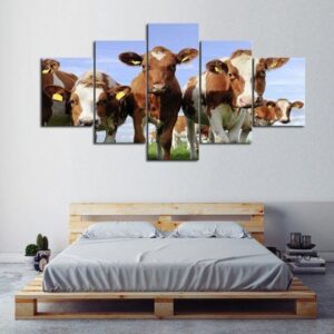 Curious Guernseys Cow - Animal 5 Panel Canvas Art Wall Decor