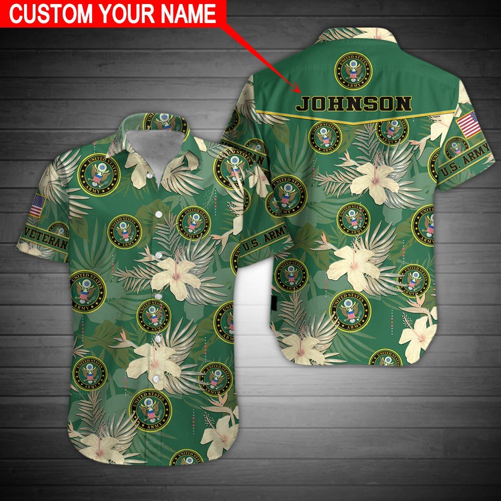 Custom Your Name United States Army Veteran Tropical Flower Full Printing Hawaiian Shirt Custom Your Name United States Army Veteran Tropical Flower Full Printing Hawaiian Shirt