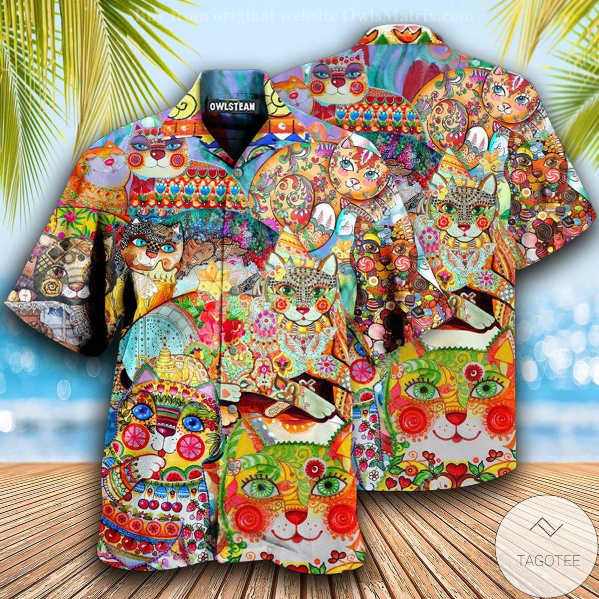 Cute Cat Colorful Hawaiian Shirt Cute Cat Colorful Hawaiian Shirt