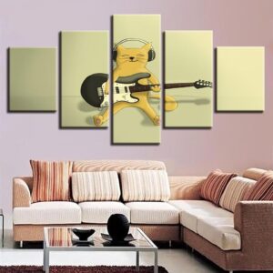 Cute Cats Play The Guitar - Music 5 Panel Canvas Art Wall Decor