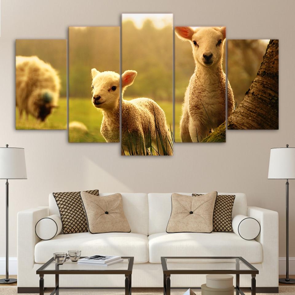Cute Little White Sheep - Animal 5 Panel Canvas Art Wall Decor Cute Little White Sheep - Animal 5 Panel Canvas Art Wall Decor