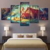 Cute Rabbit Bear And It House - Nature 5 Panel Canvas Art Wall Decor