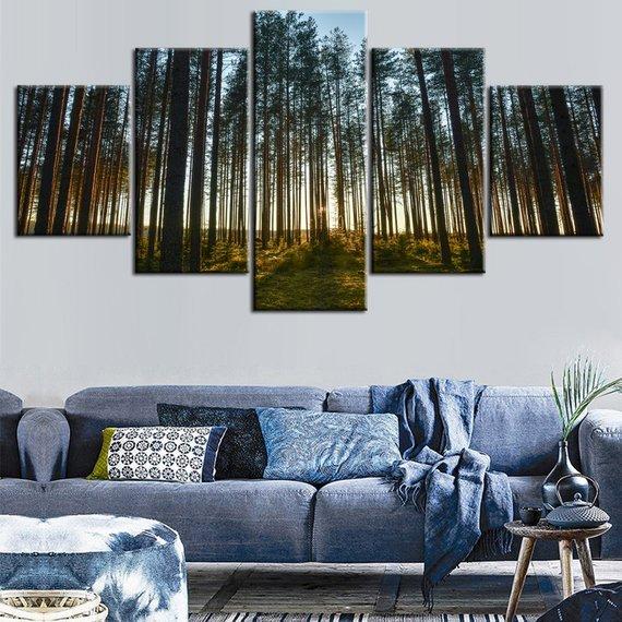 Cyprest Forest Tall Trees - Nature 5 Panel Canvas Art Wall Decor Cyprest Forest Tall Trees - Nature 5 Panel Canvas Art Wall Decor